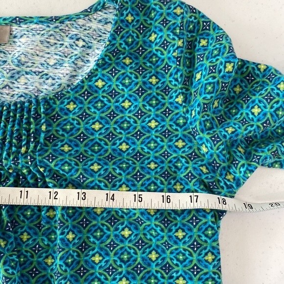 J Jill Pin Tuck Pullover Long Sleeve Top Geometric Print Watercolor Turquoise - Picture 11 of 16